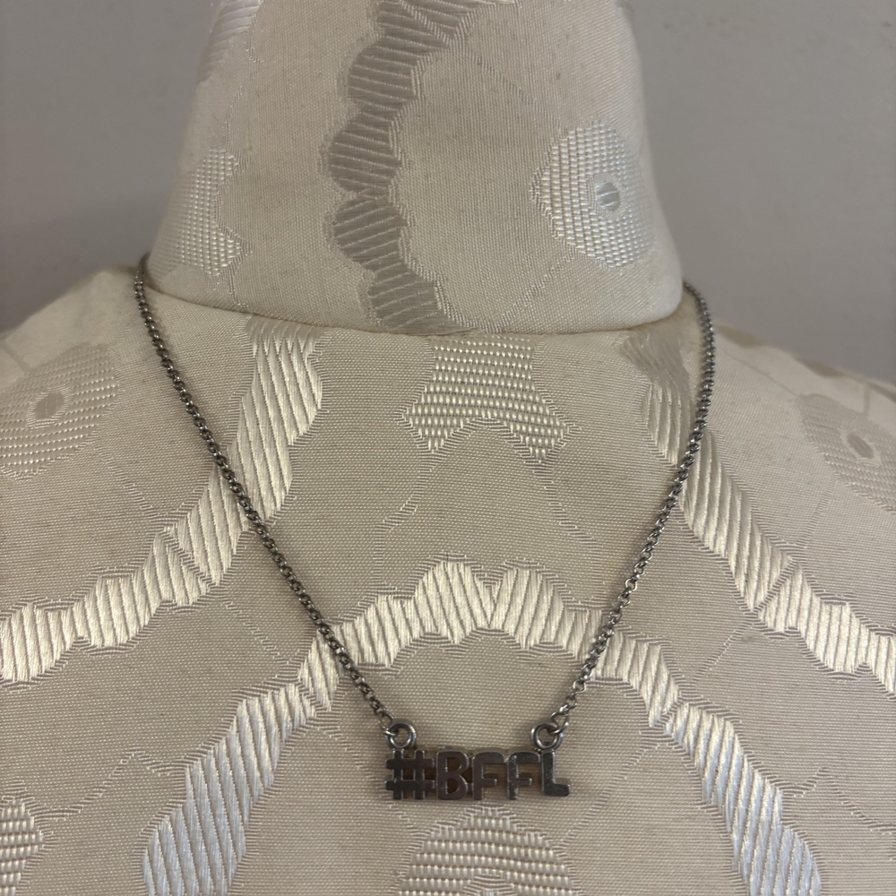 BFFL Hashtag Pendant Necklace Silver Tone
